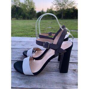 Cole Haan Minetta slip back black and white sandal heels